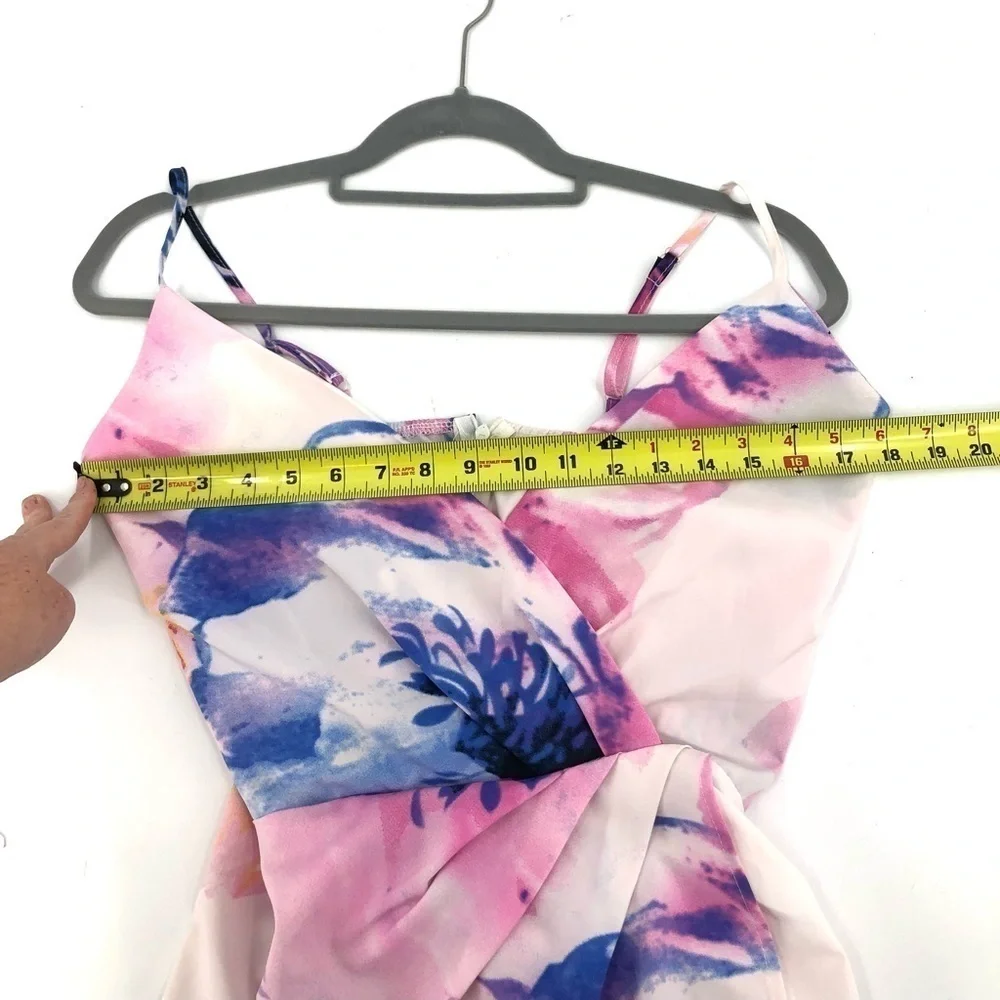 NLW Tropical Floral Mini Dress Womens Medium Faux Wrap Vacation Beach Fairy